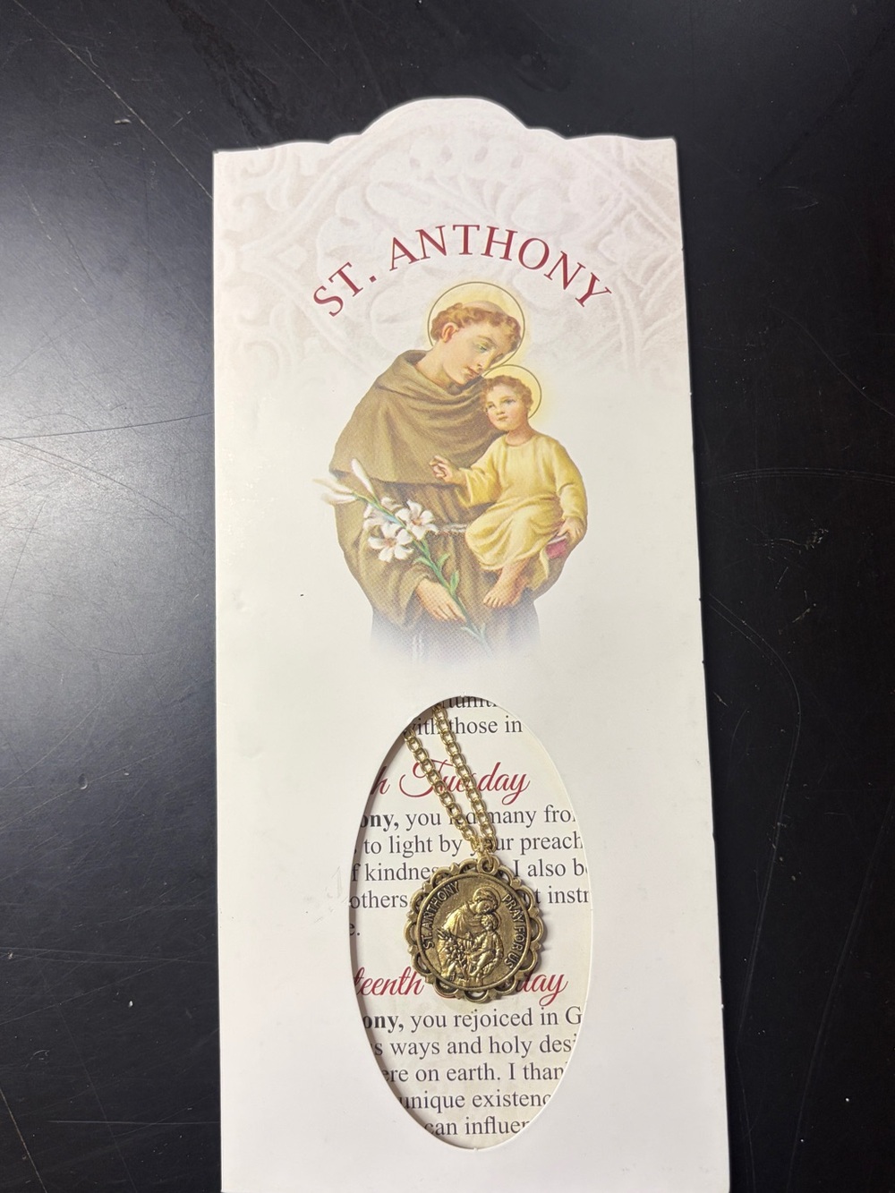 St. Anthony Religious Medal Necklace in Gold Tone